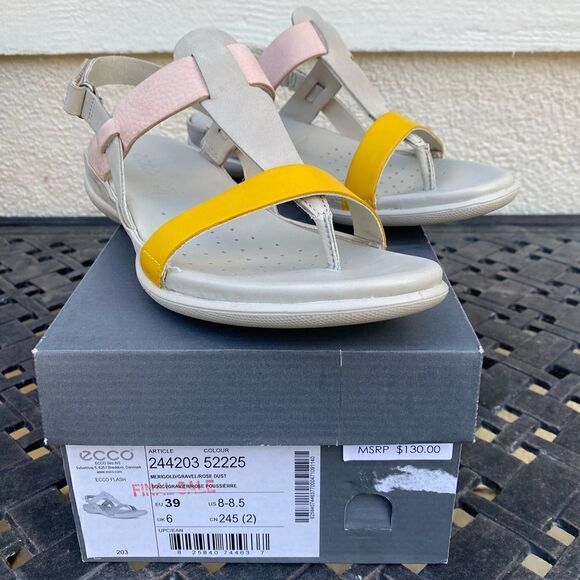 ECCO Cream, Yellow & Pink Flash Toe-Post Sandal. Size 8-8.5 (39) New With Tags! - Picture 6 of 13
